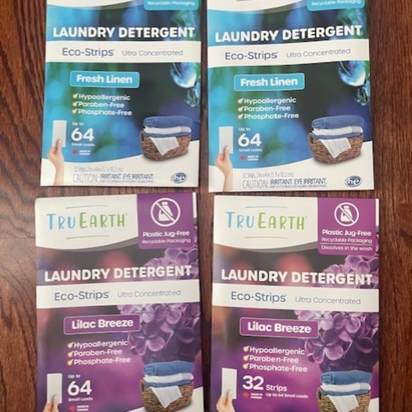 4 Tru Earth Compact Dry Laundry Detergent Sheets 64 Loads 32 Strips Lilac/Linen - Picture 1 of 6